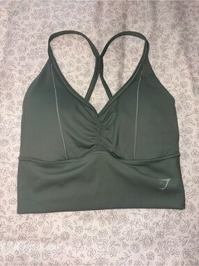 Gymshark Olive Green Ruched Cross-Back Sports Bra